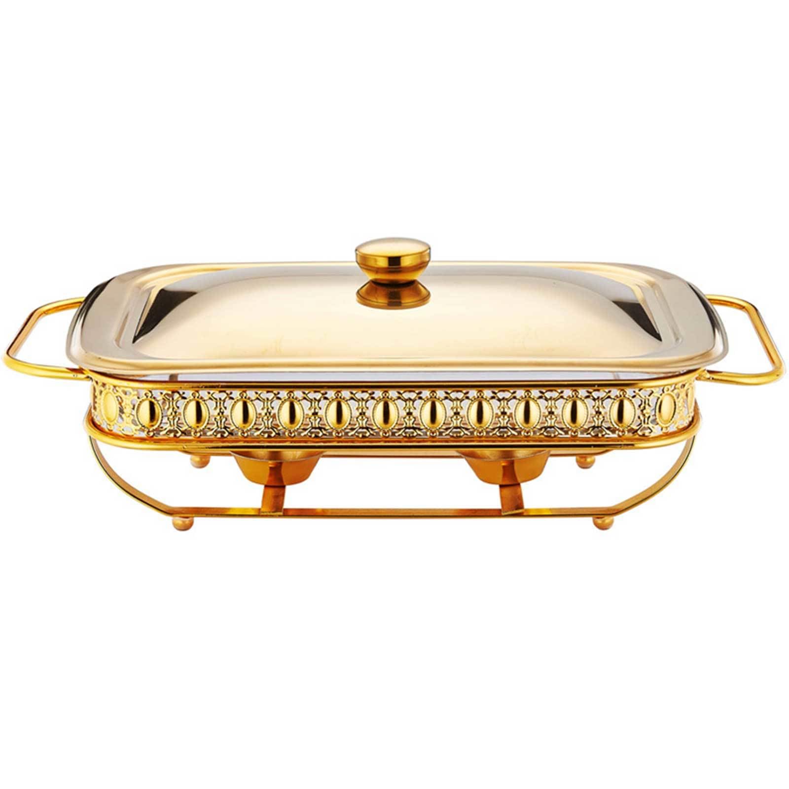 Chafing Dish in acciaio inox per buffet, set completo per buffet con vaschetta per l'acqua, vaschetta per il cibo, contenitore per combustibile e coperchio per buffet, matrimoni, feste, oro-1,8 QT