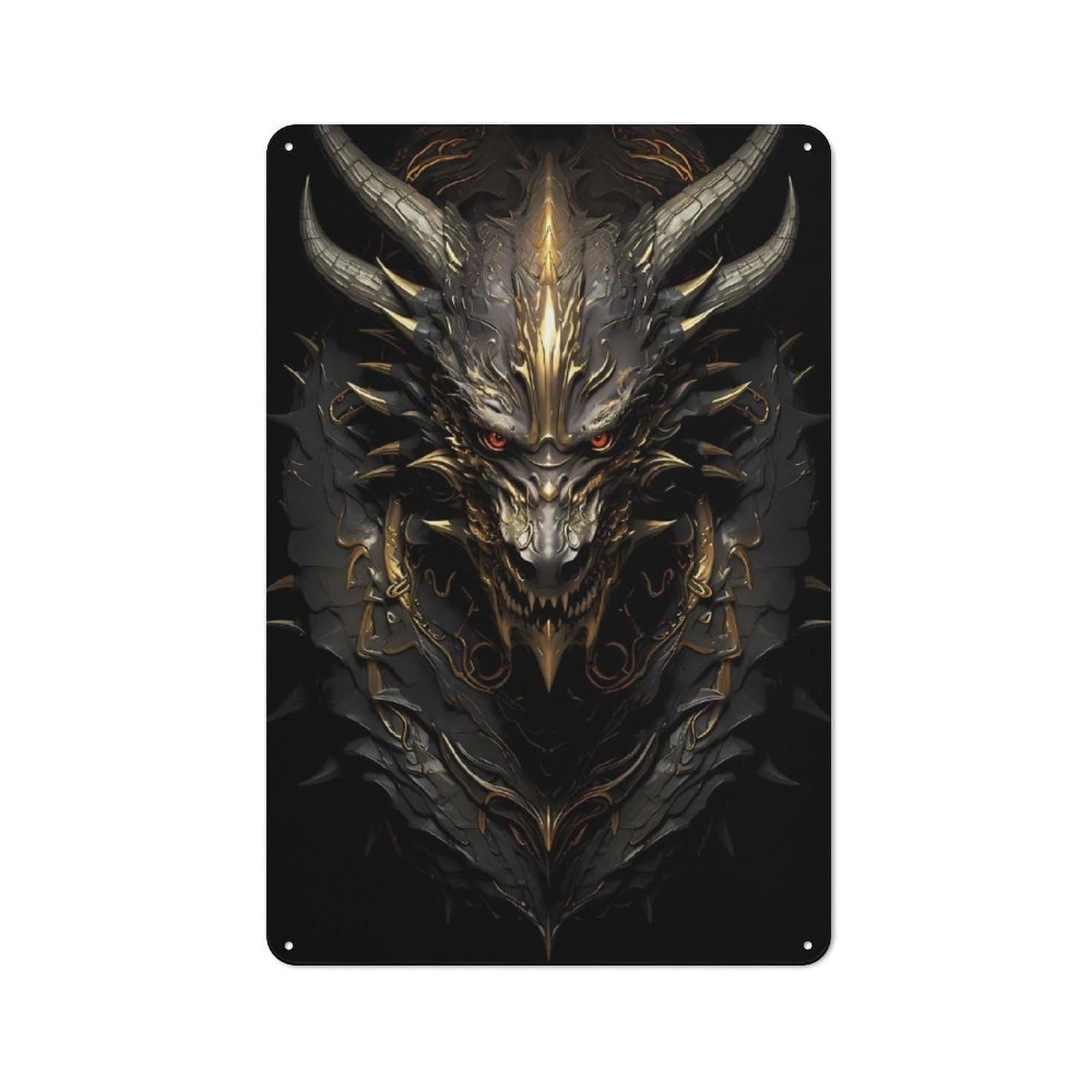 Junmoney Style-8 Golden Dragon Overlord Rustic Tin Sign 30X20cm For Man Cave Or Games Room, A Decorative Gift For A Newly Furnished Man Cave And Games Room
