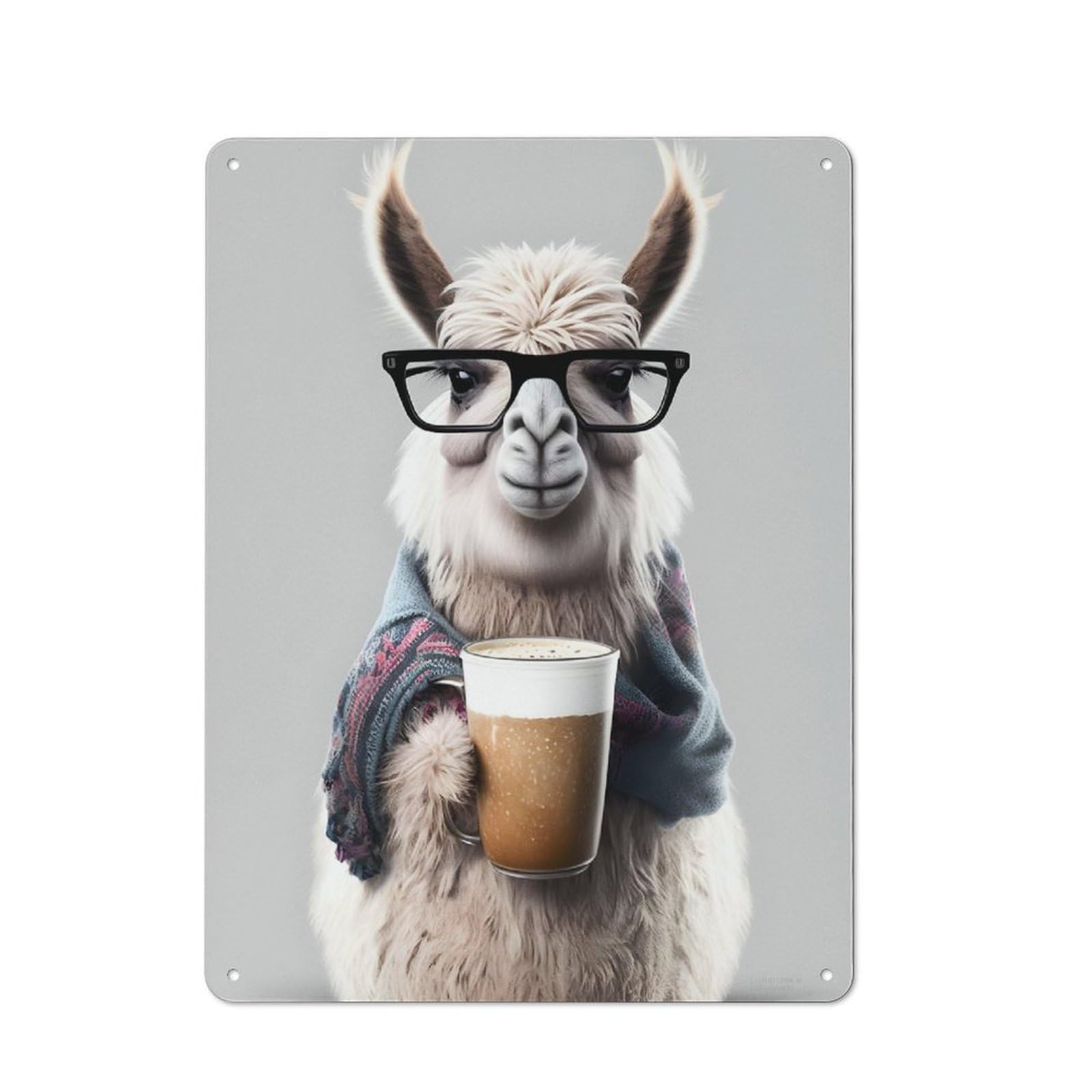 Junmoney Style-20 Vintage Tin Sign 40X30cm With Cute Llama And Expresso For Home Bar Wall, Metal Sign Decor For Home Bars And Entertaining Spaces