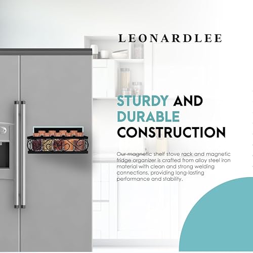 Miniatura 2 de LEONARDLEE Estante magnético para especias para refrigerador, 2 piezas. Nuevo diseño de remolino, imán más fuerte, cuatro ganchos extraíbles para