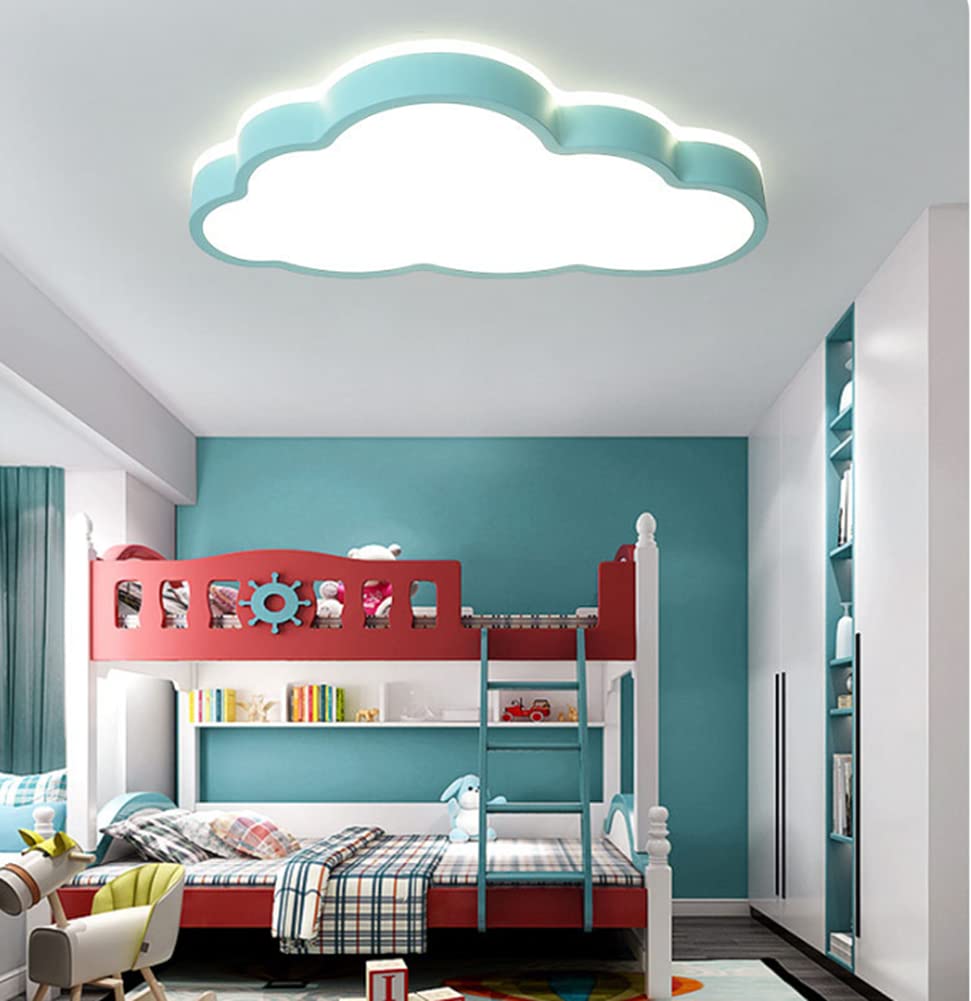 Cloud Shape LED Ceiling Light Kids Room Flush Mount Light Fixture Modern Close to Ceiling Light Children Room Ceiling Lighting for Boys Room Girls Room Bedroom(White, 19.5''-Warm Light) M(Blue,23.5