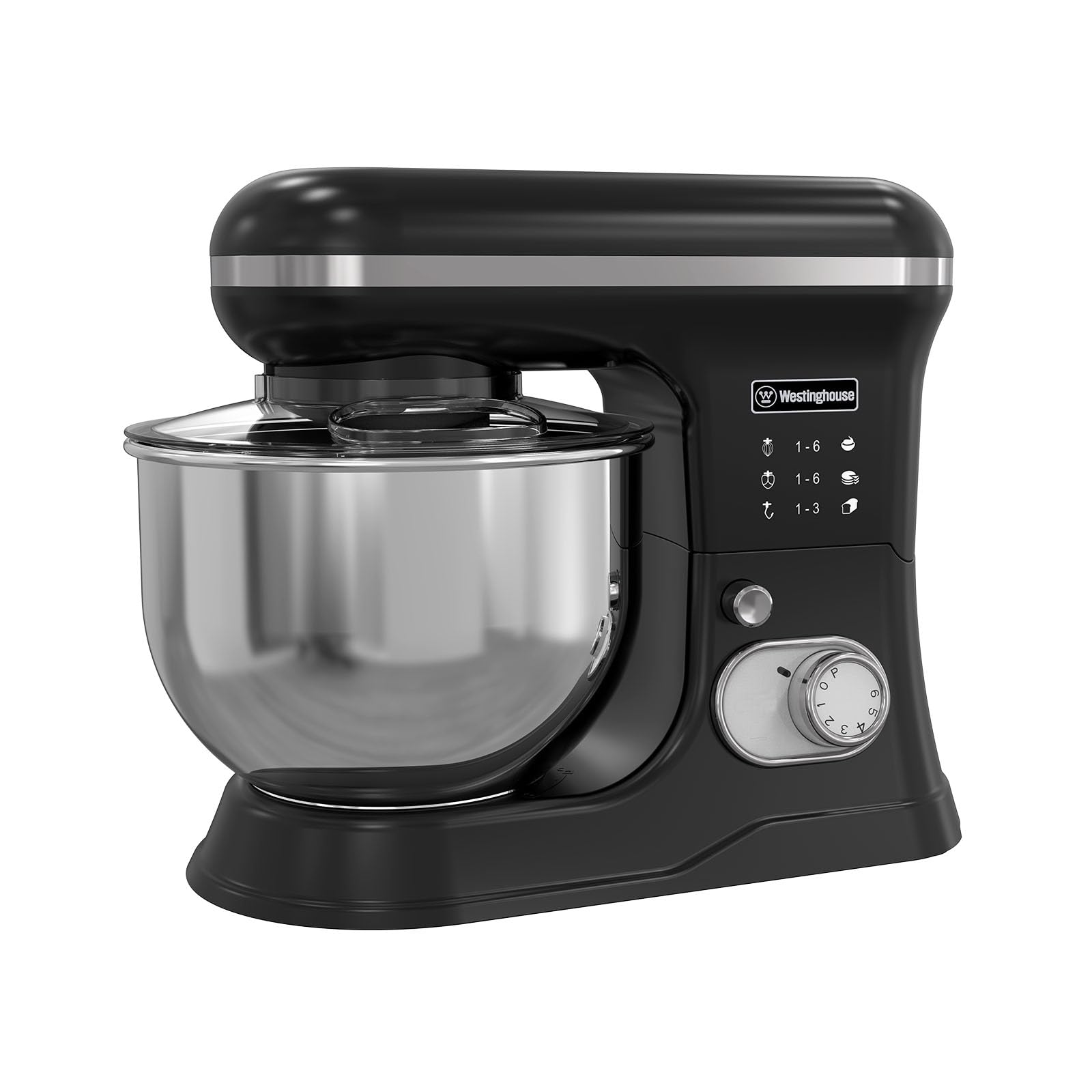 Westinghouse Batidora de pie Retro - 1200W - Tazón de cocina 5L - Robot de cocina - Batidora de cocina - Procesador de alimentos - Negro