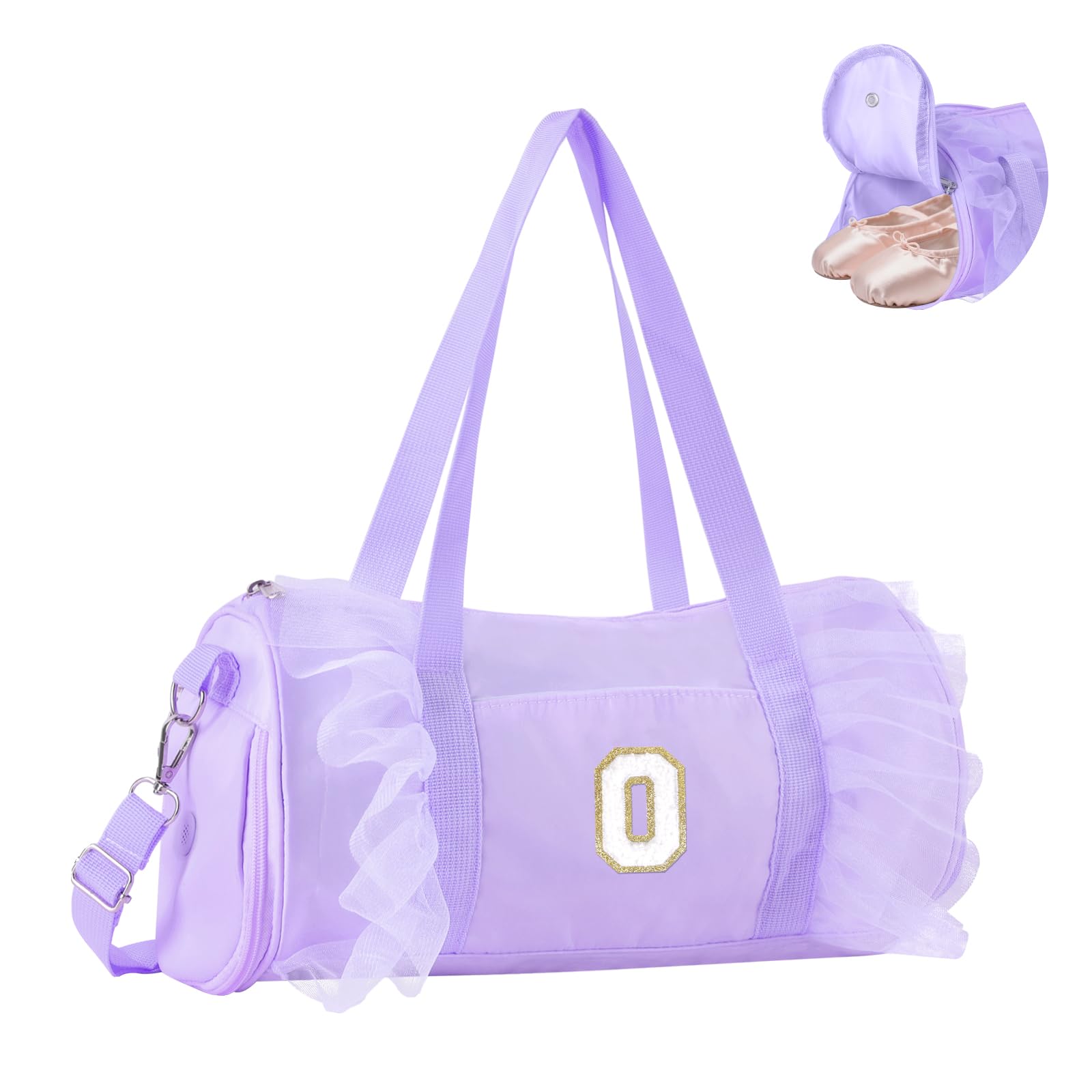 Personalized Initial Dance Bag for Girls 4-6, Small Lace Gym Sport Yoga Cheer Dance Bags Gift for Teen Girls, Cute Letter Kids Ballet Bag Toddler Travel Duffel Tote with Adjustable Straps(Purple-O)