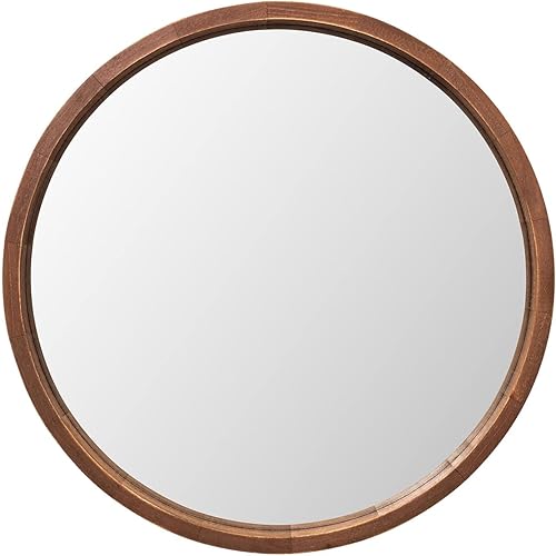 Miniatura 2 de LYYYXGYP Espejo redondo de madera de 24 pulgadas, espejo de pared de granja con marco de madera, espejo circular marrón para baño Marrón,Gris,Madera