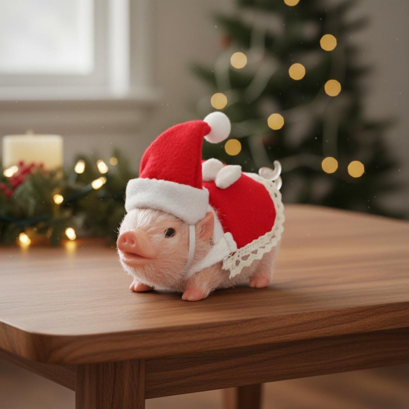 Maiale Natalizio Realistico Giocattolo Peluche Bambini Silicone Accessori Interattivi Finto Animale Regalo Educativo, Maiale Con Coda Arricciata Color Carne E Vestito Natalizio