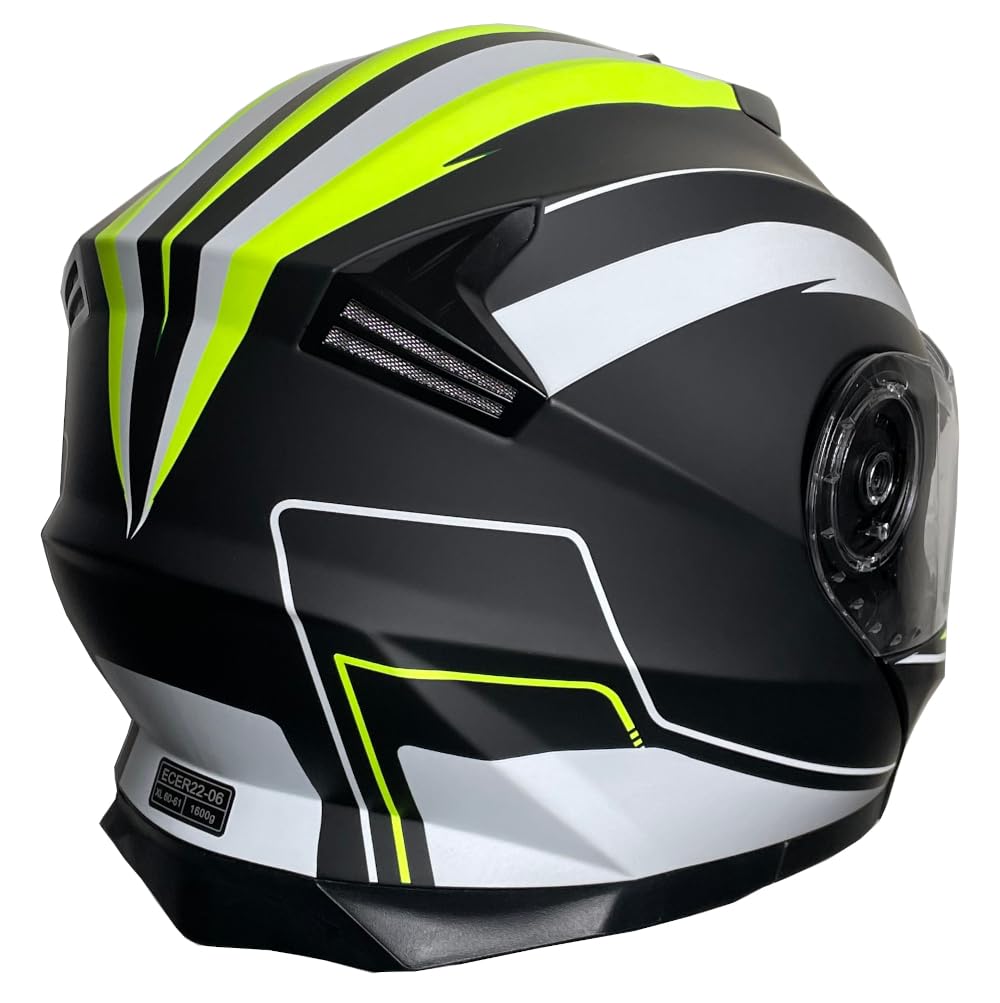 Klapphelm Integralhelm Helm Motorradhelm RALLOX 160 schwarz neon gelb grün matt mit Sonnenblende (S, M, L, XL)
