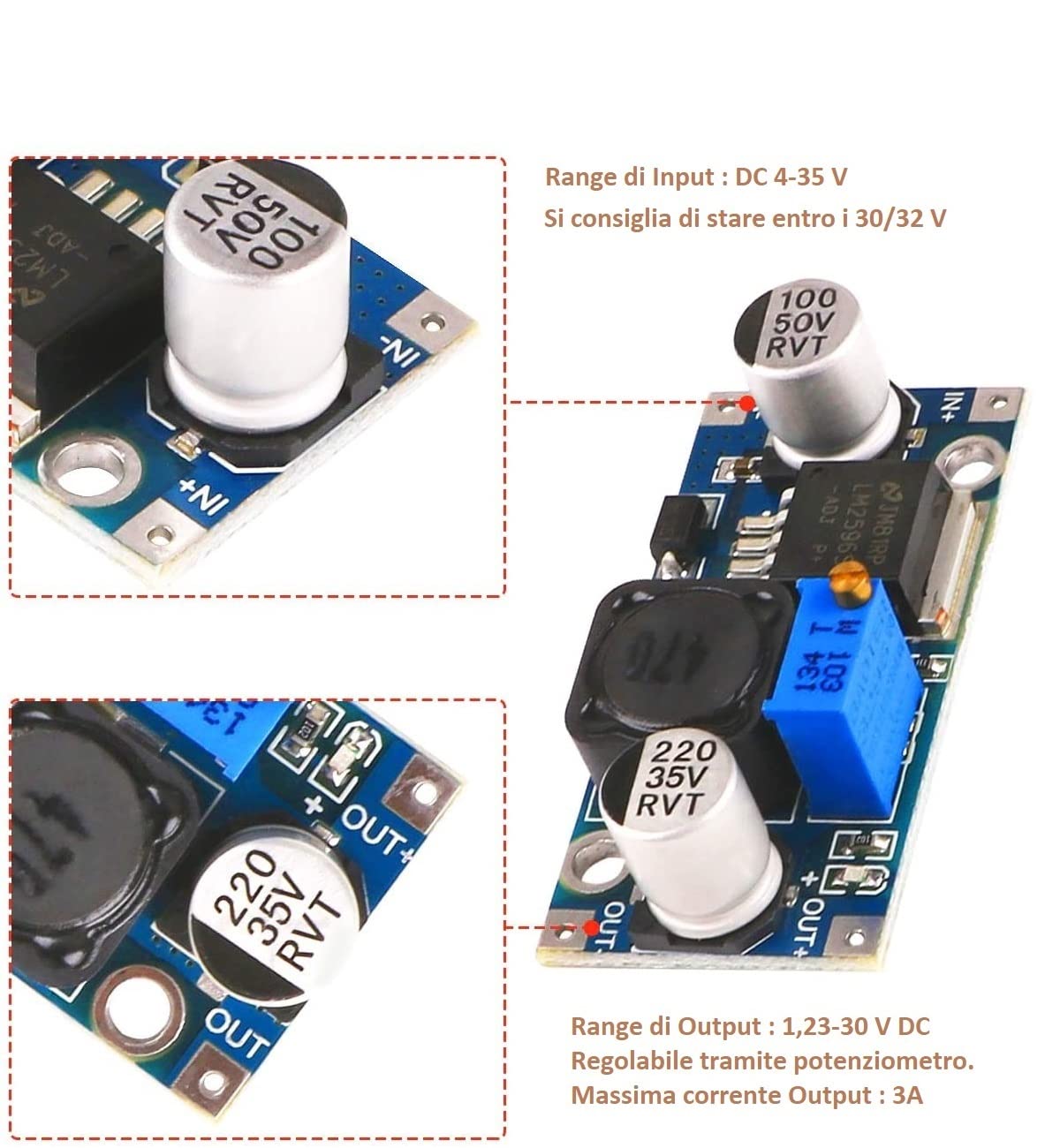 ATEC - 3 x DC/DC Step Down Converter IN:4-35V OUT:1,23-30V [3A Max] (LM-2596-S (3Pz))