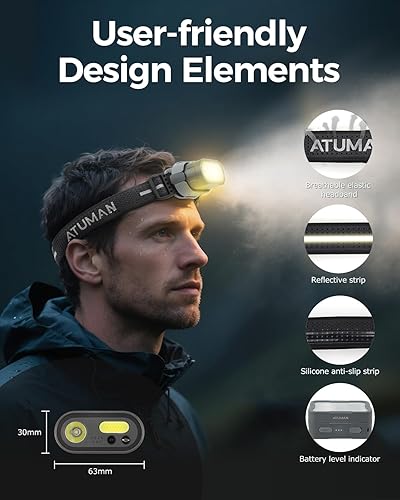 Miniatura 5 de Faro LED recargable, paquete de 2 faros con sensor de movimiento, 8 modos de luz, haz doble de 1200 lúmenes, lámpara frontal de 39 horas de duración