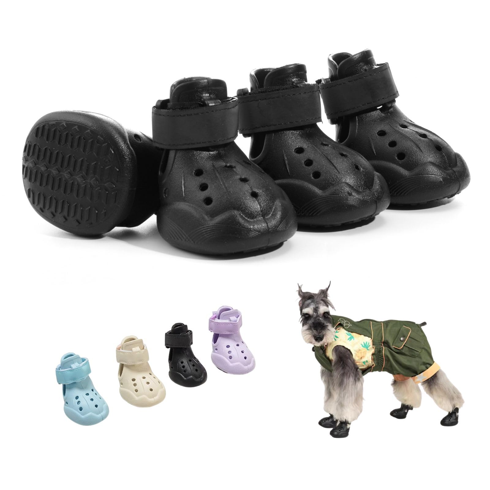 LIKOKLIN ドッグサンダル ブーツ 夏用の犬用サンダル 犬靴 ドッグシューズ 室内 犬用 靴 小型犬中型犬ブーツ 犬 シューズ ペット用 ブーツ 夜間反射テープ付き 肉球保護 履かせやすい 滑り止め 雨の日 通気性 マジックテープ 防水性 柔らかく快適 愛犬のお散歩 介護 柔らかい 軽い 犬の暑い季節のブーツ 春 夏 ベージュ ブルー パープル ブラック (ブラック, 1#(4個入り))
