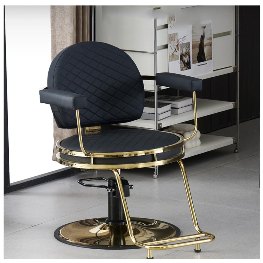 Friseurstuhl, Klassische Friseurstühle Mit 360°Drehbar, 10Cm Höhenverstellbar, Hydraulischer Barberstuhl Mit Gewichtetem Stahlsockel,Gold