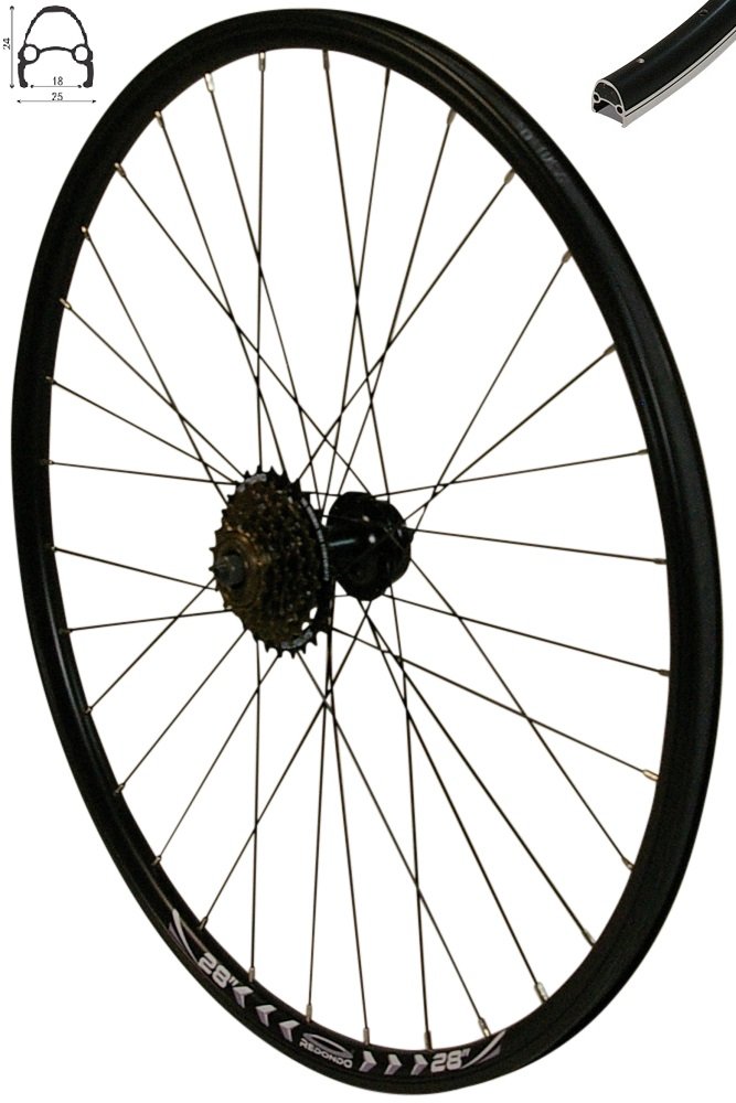 Redondo 28 Zoll Hinterrad Laufrad Felge Schwarz 6-Lo Disc + 6-Fach Kranz