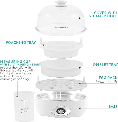 Miniatura 2 de Elite Gourmet EGC700CW # - Olla rápida para huevos, 7 huevos fáciles de pelar, duros, medianos, suaves, escalfador, máquina de tortillas, apagado