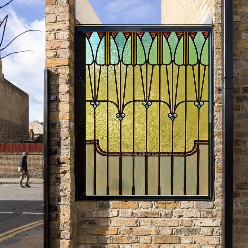 Buntglas-Fensterfolie, mattierte Sichtschutzfolie, statisch haftend, Retro-Prärie-Stil, Aufkleber, Dusche, Badezimmer, Büro, Heimdeko (Color : 15, Size : 58X100cm)
