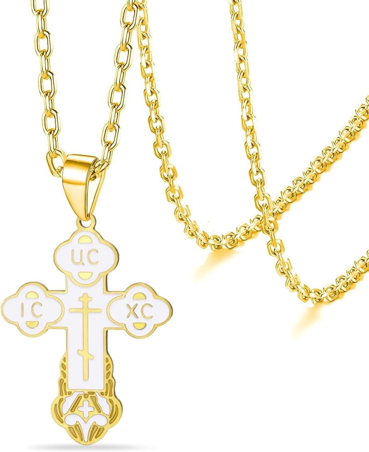 HURUMA Stainless Steel Eastern Orthodox Cross Crucifix Pendant Necklace for Men Women Jesus Byzantine Religious Pendant Christian Catholic Jewelry Gift, G-Silver