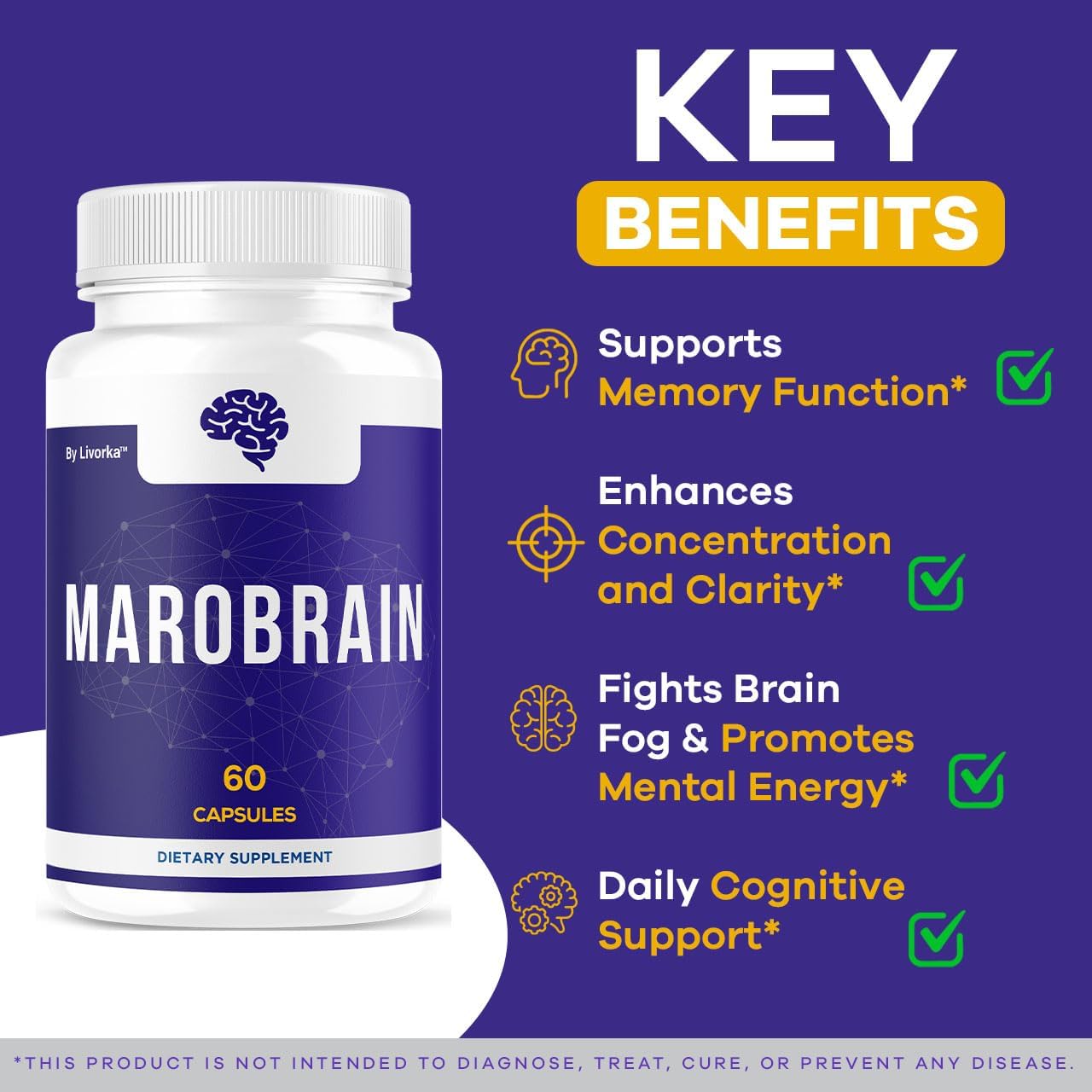 Marobrain Capsules - Official Marobrain Supplement Pills Daily Support Brain & Mermory Focus, All Natural Advanced Premium Formula for Overall Health & Wellness, 60 Capsules for 1 Month - Image 3
