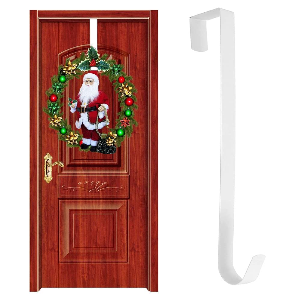ENTHUR Wreath Hanger, Premium Over The Door 15 Inch Metal Wreath Hanger Wreath Holder Wreath Hook for Christmas Decoration Large (White)