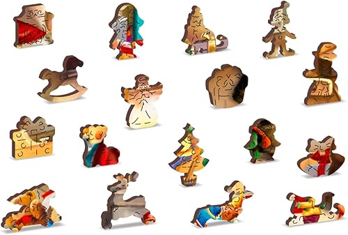 Miniatura 7 de WOODEN.CITY Rompecabezas de Navidad de madera de 500 piezas con piezas únicas y formas inusuales - Taller de Santa - Rompecabezas de Navidad para