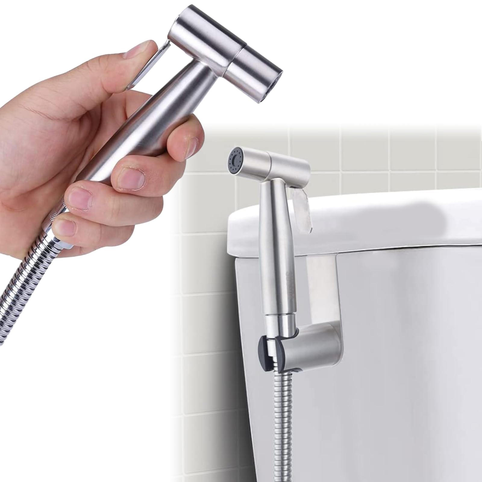 Kit de Pulverizador de Bidé de Mano de Acero Inoxidable, Grifo Bidet para WC, Ducha Higiénica para WC, con Manguera y Válvula de G1/2 Soporte