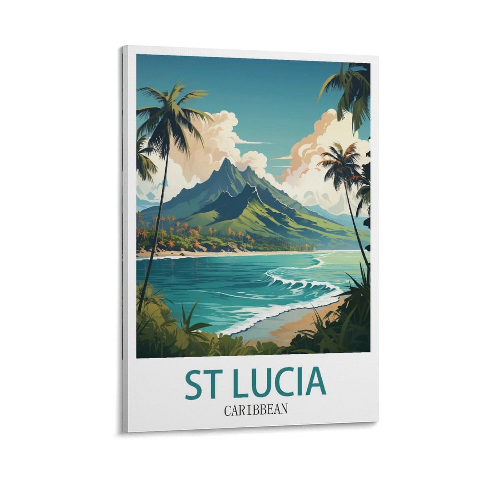 Lcynnh Frame-Style St Lucia Caribbean Vintage Travel Posters Mountain 08X12inch(20X30cm) Print Home Bedroom Office Living Room Decor Canvas Poster