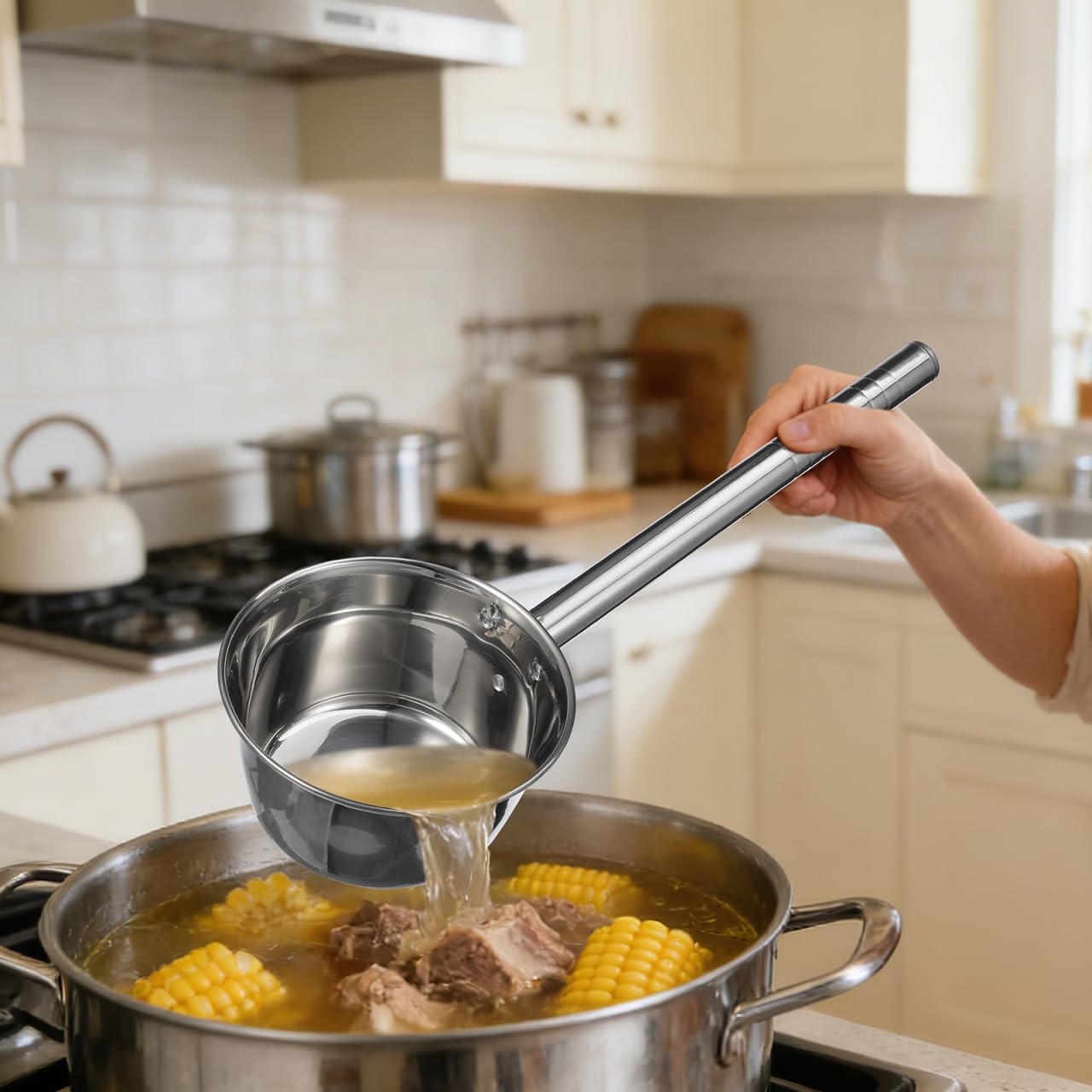 Veemoon Mestolo in acciaio inox, 1 litro, con manico lungo 16 cm, mestolo di alta qualità, ideale per cucina e giardino, lavabile in lavastoviglie, perfetto accessorio da cucina per zuppe e salse