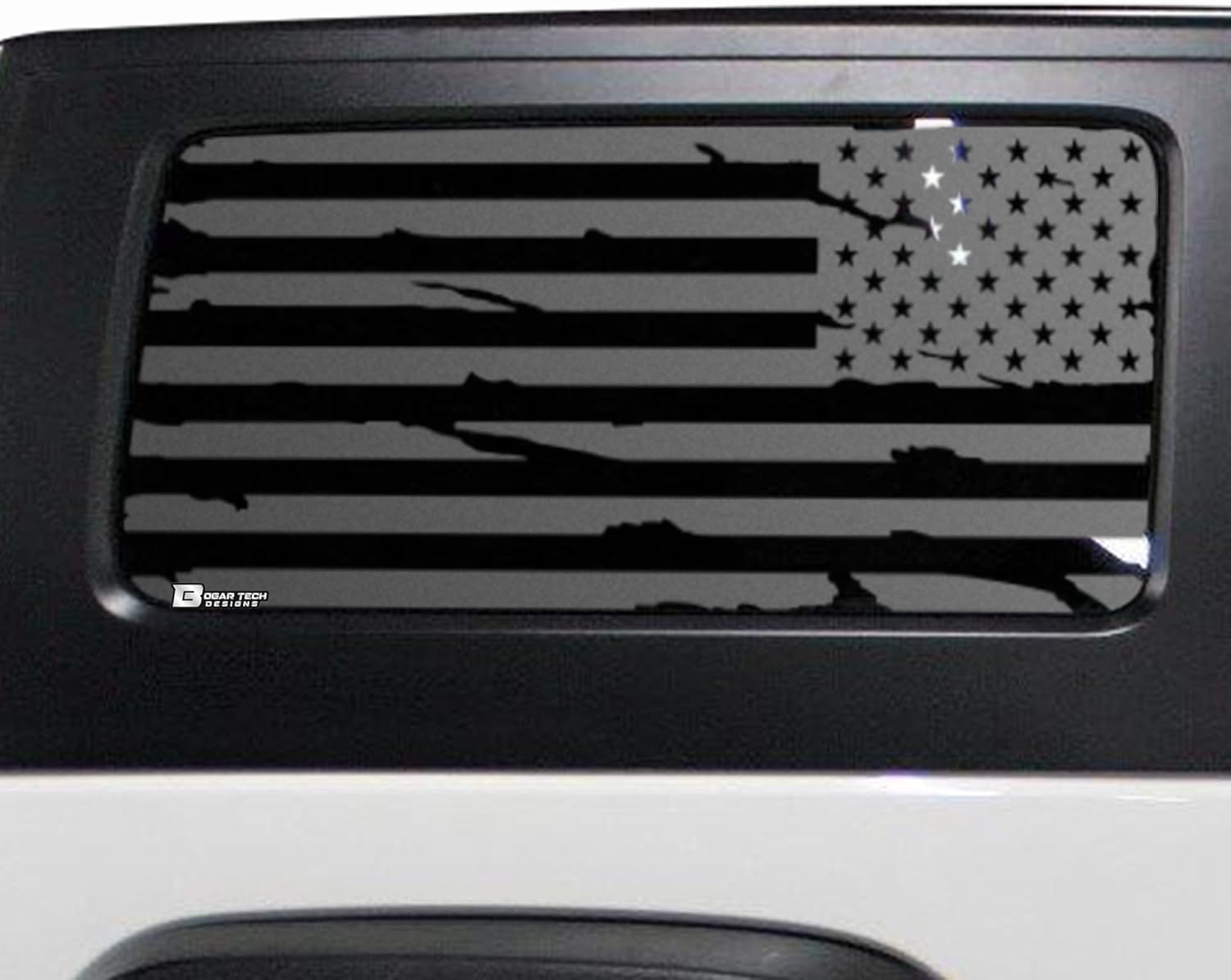 BOGAR TECH DESIGNS - Precut American Flag Rear Side Quarter Window Decal Stickers Compatible with 2 Door Jeep Wrangler JK 2011-2018, Matte Black
