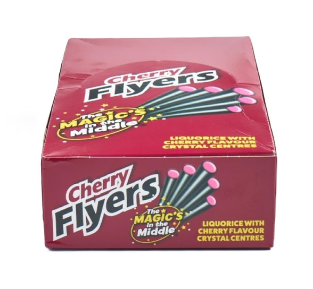 Flyers Giant Cherry Liquorice Sticks – 40 Count Carton | Chewy Liquorice with Tangy Cherry Crystal Centre | Vegan Bulk Sweets for Parties, Sharing & Everyday Treats