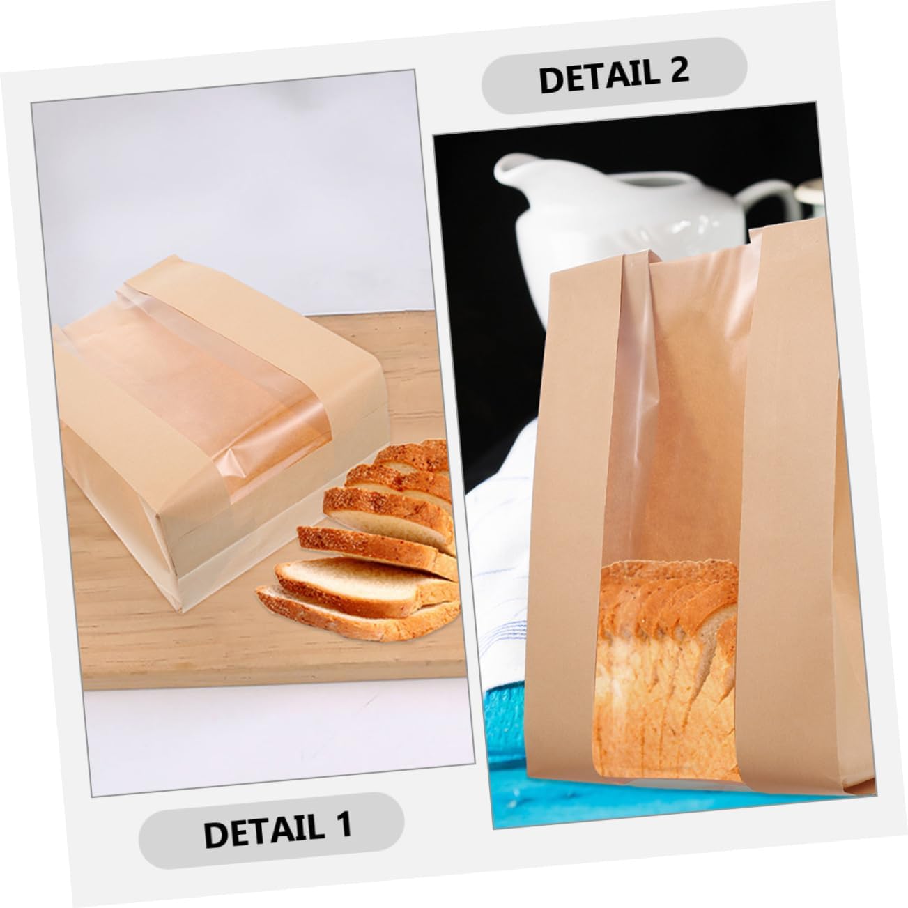 ULTECHNOVO 100pcs Kraft Paper Bread Bags Window Food-grade Bakery Pouches for Toast and Cookies for Goods Storage and Display