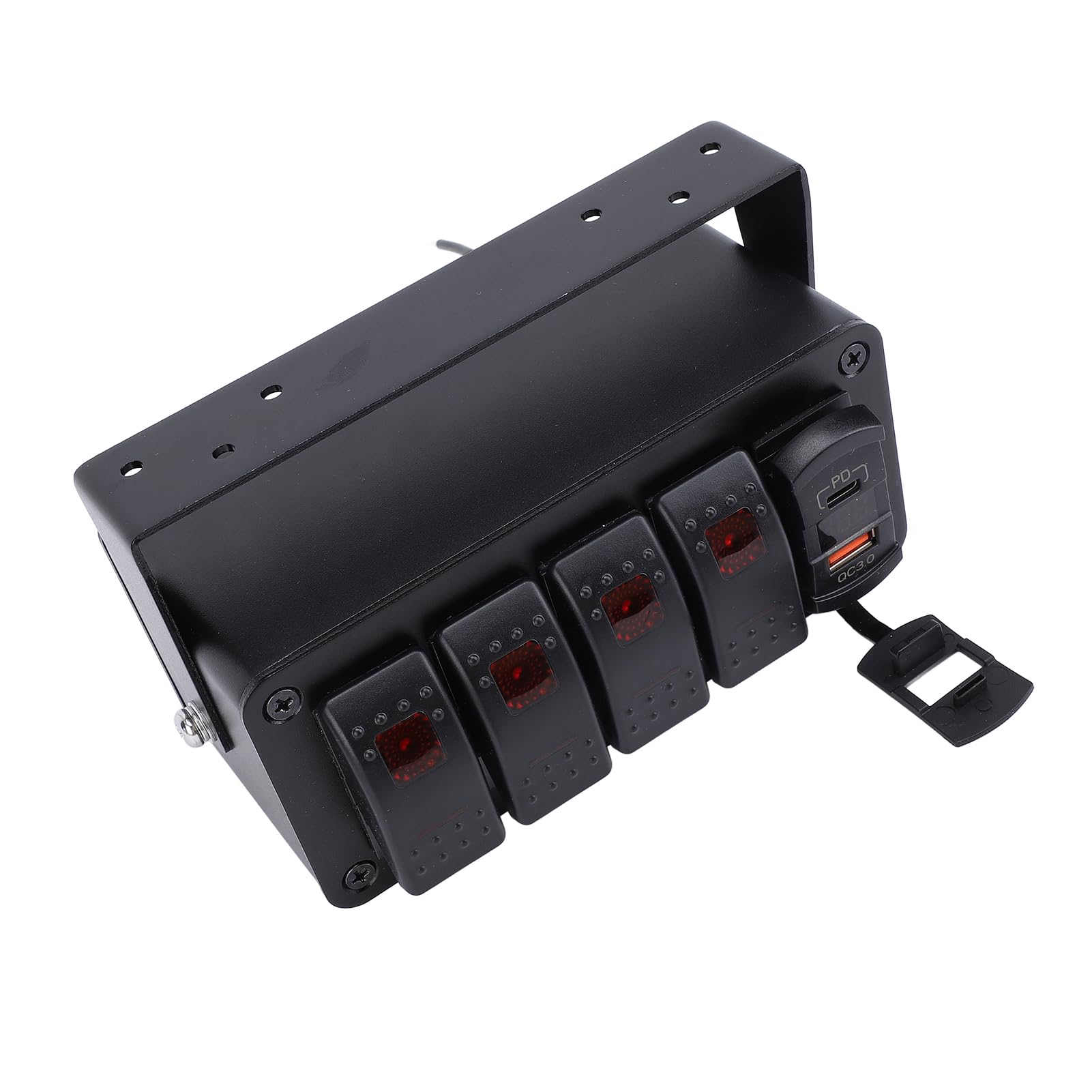 Pannello Interruttori A Bilanciere 4 Vie In Alluminio Impermeabile - 20A Con Doppio USB E Display Tensione