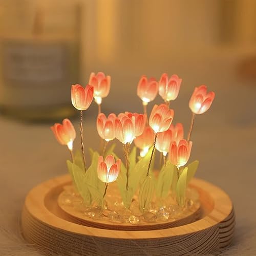 Miniatura 4 de Luz nocturna de tulipán hecha a mano, linda flor para dormitorio, lámpara LED en cúpula de cristal con adornos de escritorio para dormitorio, hogar,