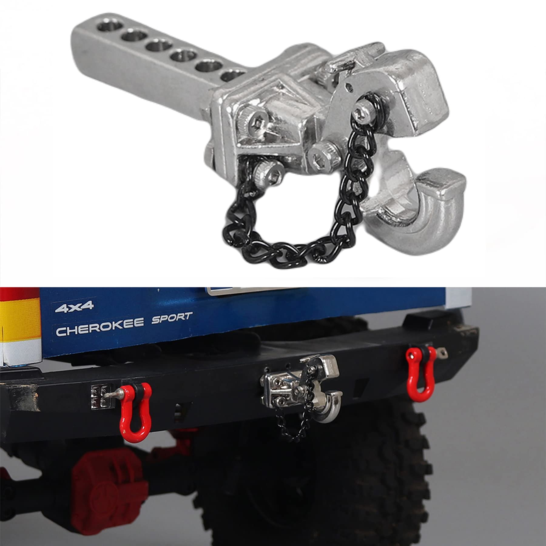 Powmok RC Trailer Hitch 1/10 Scale Accessories Metal Tow Hook Trailer Hitch for 1/10 RC Crawler TRX4 TRX6 Axial SCX10 90046 03007 GEN 8 86100 TRX4 Upgrades Accessories (RC Trailer Hitch Silver)