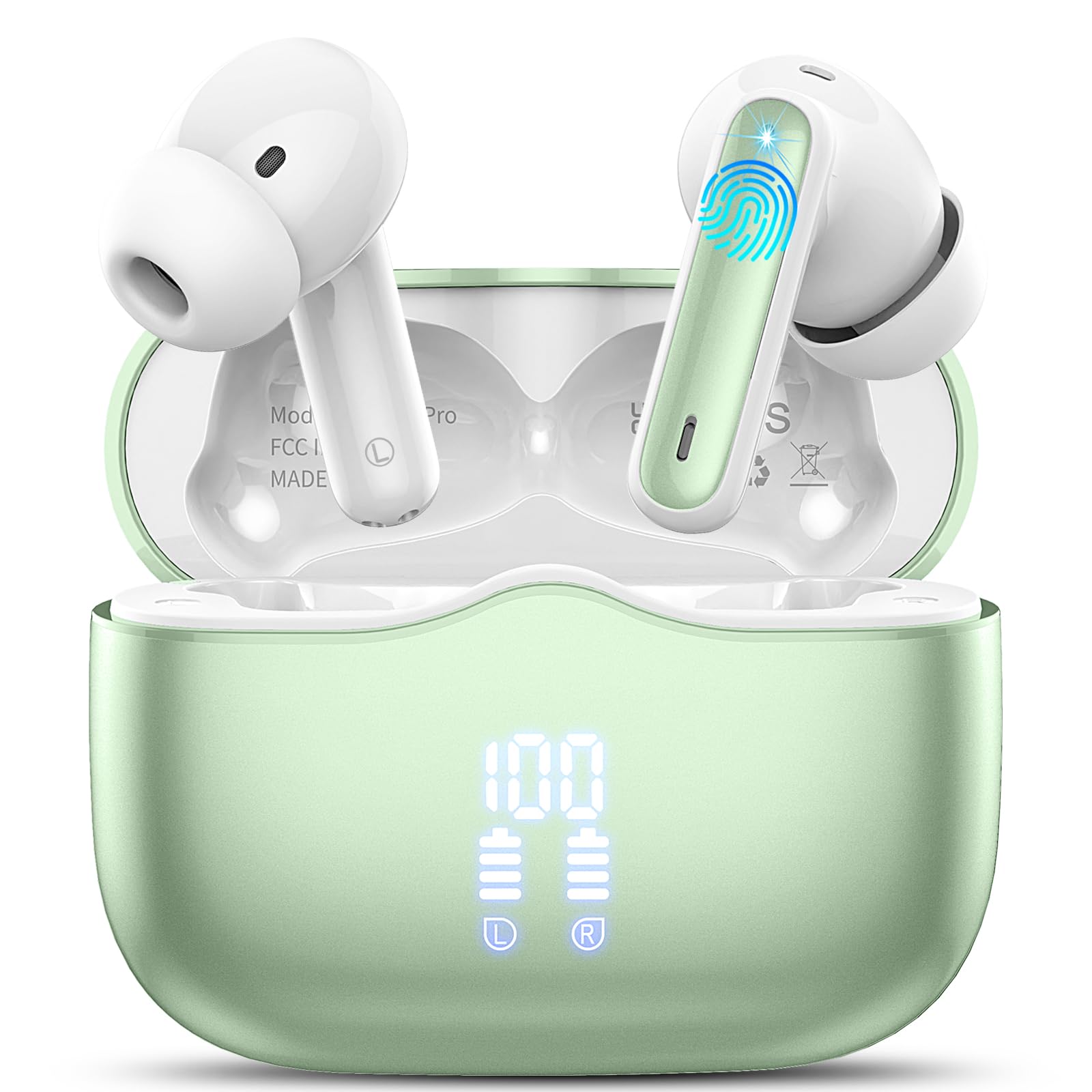 xinwld Bluetooth Headphones, Wireless Bluetooth 5.3 In-Ear Headphones with 4 ENC Noise Cancelling Mic, Wireless Headphones Deep Bass Wireless Earbuds 40 Hours, IP7 Waterproof Earbuds, Green