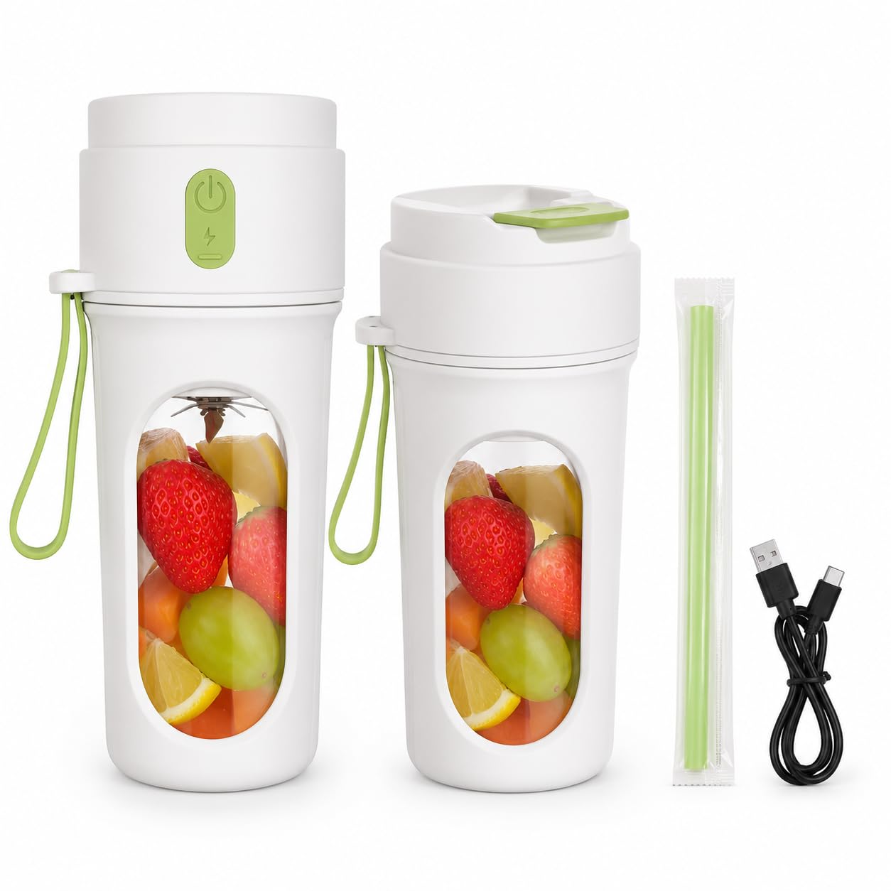 Batidora Portátil 450 ml, Mini Licuadora USB-C 40 W con 12 Cuchillas de Acero Inoxidable, Tapa Hermética,Vaso para Batidos Smoothies y Zumos, Seguridad al Abrir, para Viaje Oficina Gimnasio