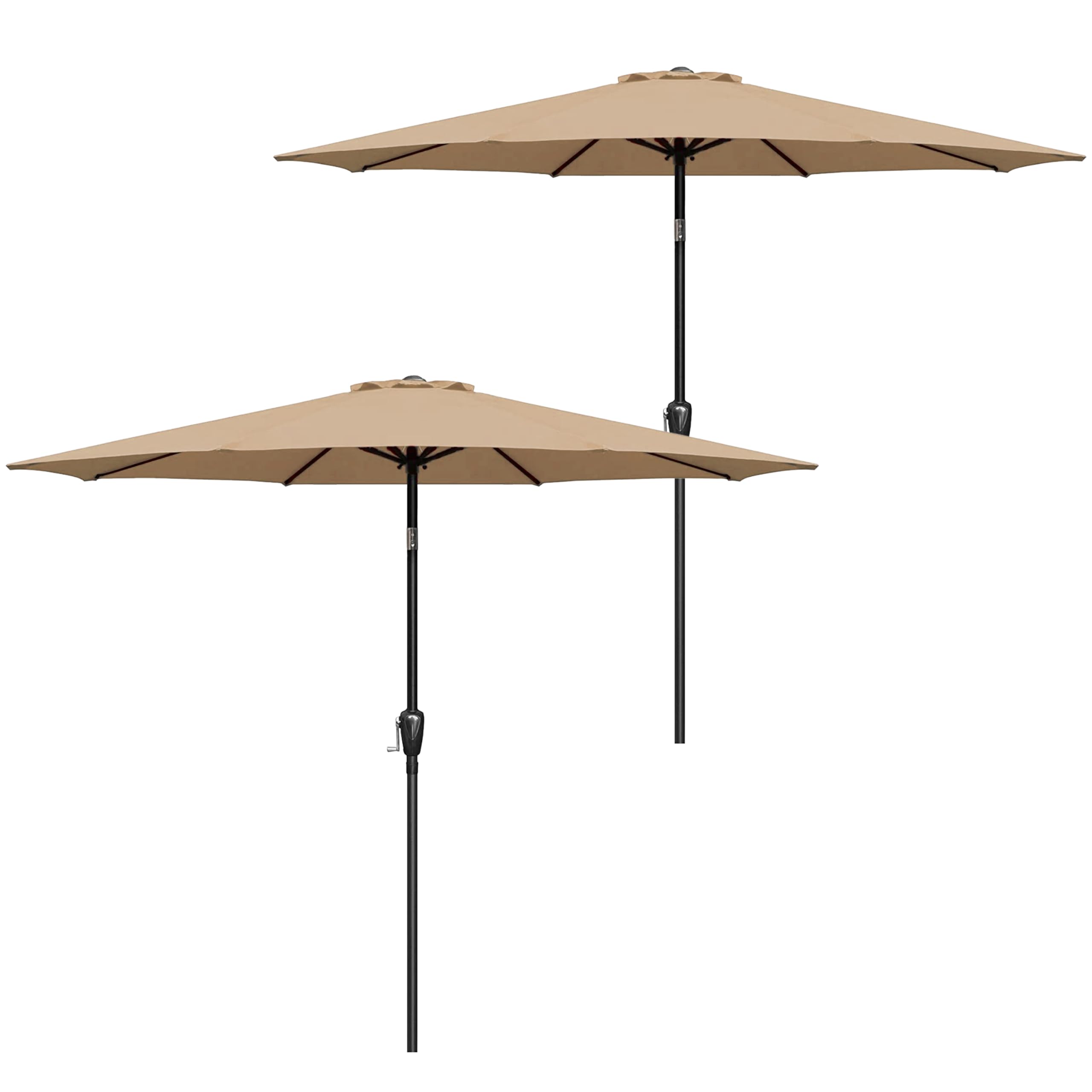 Simple Deluxe 2 Pack 9FT Outdoor Patio Umbrella Table Market Umbrella with Push Button Tilt and Crank, 8 Sturdy Ribs, UV Protection Waterproof for Garden, Lawn, Deck, Backyard, Pool,Tan