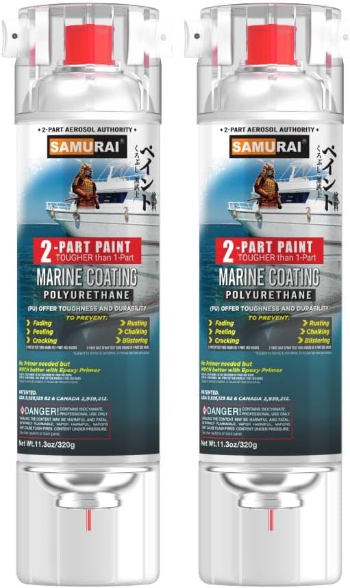SAMURAI Spray Paint for Marine 2-Part Polyurethane marine Spray Paint (BLUE, Pack of 2 Cans)