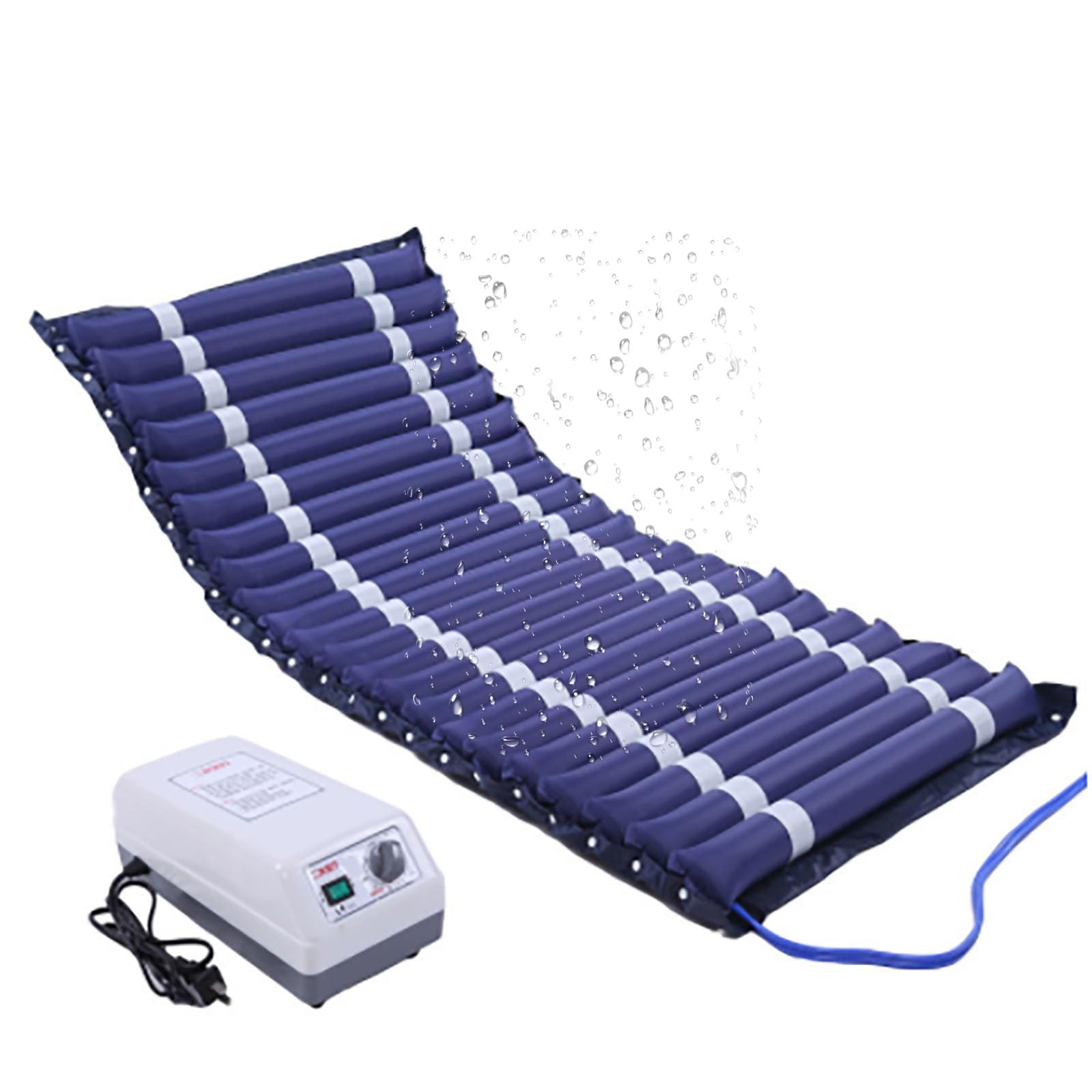 Generico Materasso Antidecubito con Pompa Silenziosa - Materasso A Pressione Alternata 195 X 90 Cm Impermeabile con Cuscino d'Aria per Letti Domestici e Ospedalieri Facile da Pulire,Dark Blue
