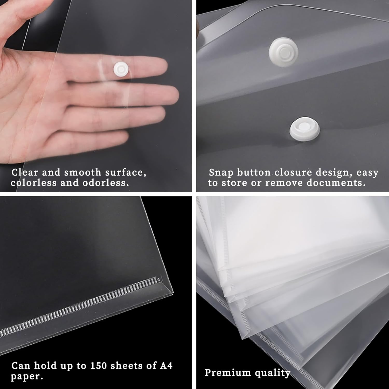 EOOUT 50pcs Plastic Envelopes with Button Snap Closure, Clear Poly Folders for Documents, Waterproof Plastic File Folder, Letter Size, A4 Size, for School and Office Supplies image 3