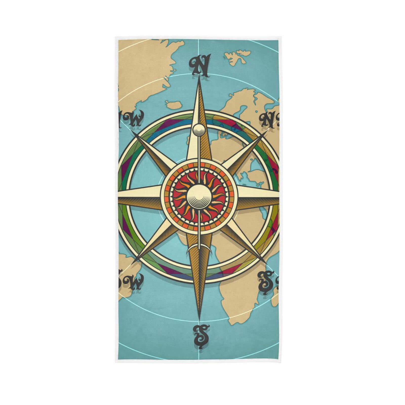 HUYGD Hand Towels Vintage Compass Earth Map Decor Fingertip Soft Face Towel Absorbent Bathroom Kitchen Towels