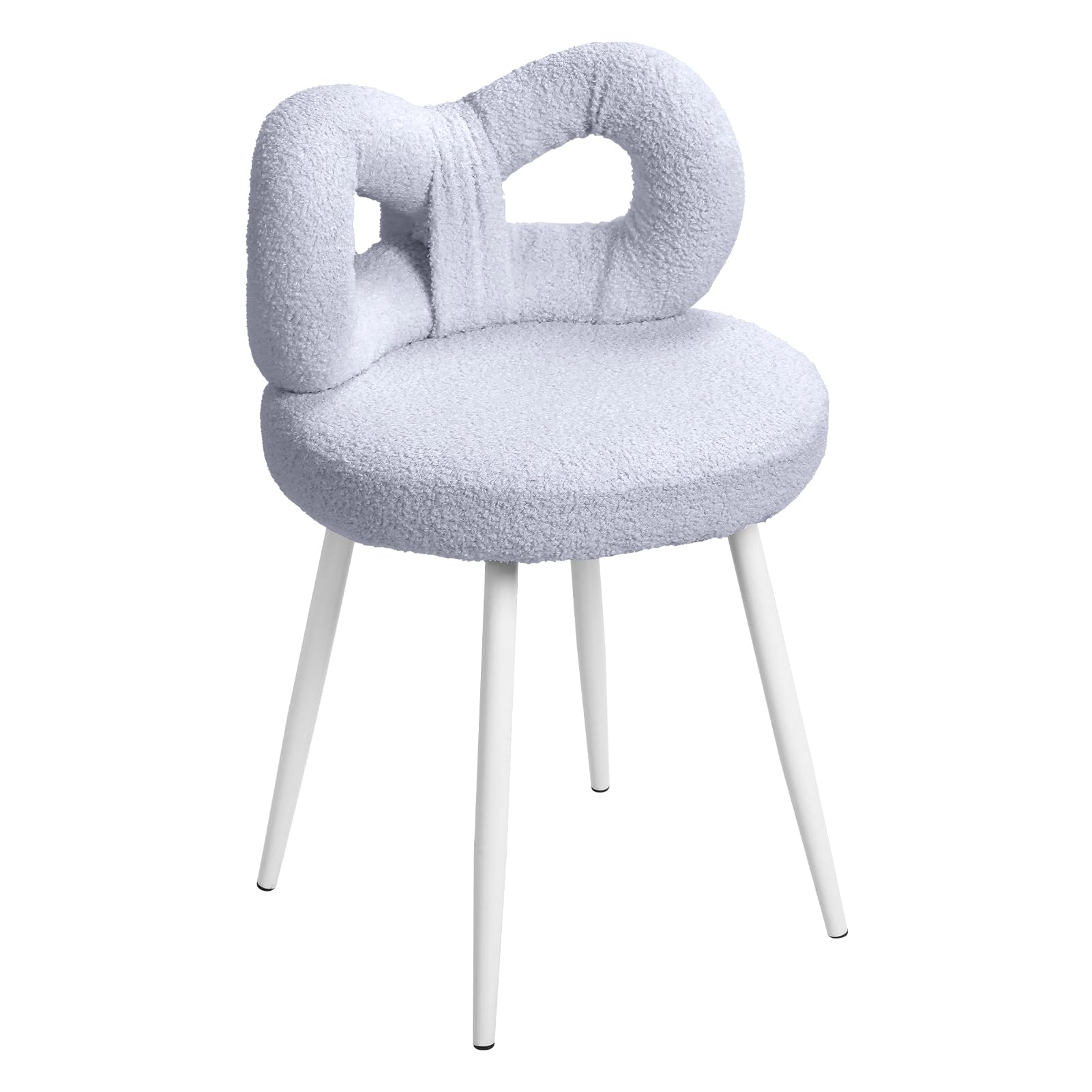 Wilitto Desk Chair-Vanity Chair with Back for Bedroom Dressing Chairs with Bow-knot Backrest, High Stability Armless Upholstered Chairs, No Wheels Small Stool with Cute Bow Backrest Blue