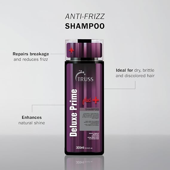 TRUSS Deluxe Prime Plus+ Moisturizing Shampoo, No Added Salts, 10.1 fl oz | Hair shampoo for dry damaged hair featuring frizz-control, breakage defense, and natural shine improvements.