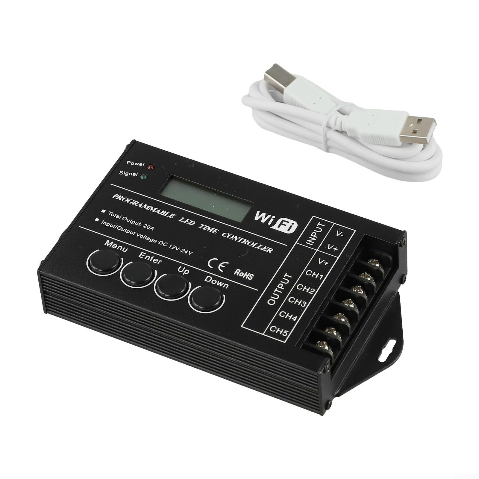 TC421 Controlador programable de temporizador LED de 5 canales RGB regulador de luz para módulos de tira DC12-24V sistema de programación con control de aplicación para cultivo de plantas y