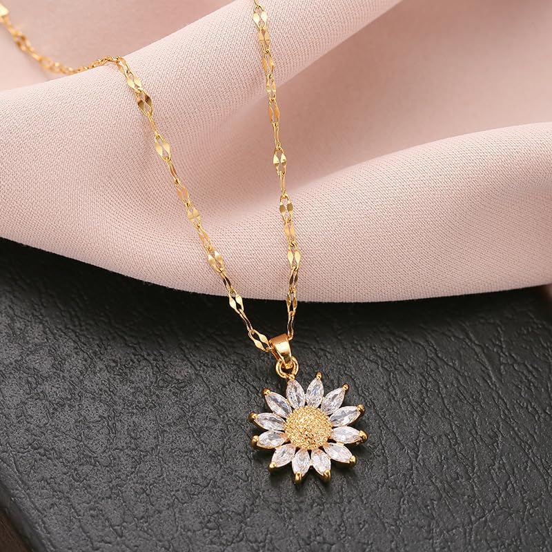 18K Gold Plated Daisy Flower Pendant Necklace – Cubic Zirconia Petals, Delicate Floral Jewelry for Women - Image 4