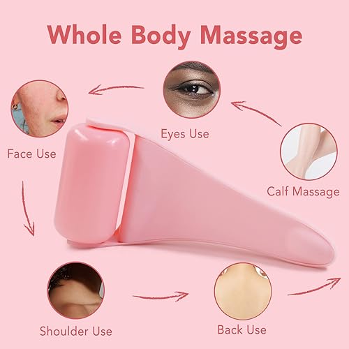 Miniatura 5 de Ice Face Roller Skin Care, herramienta facial Gua Sha de cuarzo rosa para cuidado personal, alivia tensiones y reduce la hinchazón