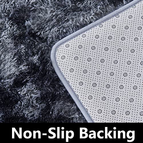 Tabayon Shag Area Rug, 5X7 Ft Tie-Dyed Dark Grey Upgrade Anti-Skid Durable Rectangular Cozy , High Pile Soft Throw Rug For Nursery Room Living Room #TOP4