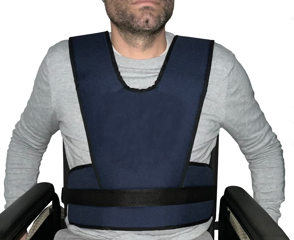 Cintura Addominale e Petto per Sedia a Rotelle - Fissaggio per Sedia a Rotelle con Doppio Ancoraggio e Chiusura a Clip, Alta Fissazione.