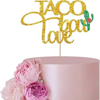 ANNATZQ Gold Cake Topper for Bridal Shower Cake Decor, Taco Bout Love Cake Topper, Mexican Fiesta Wedding Cake Topper, Glitter Engagement Party Decoration Supplies