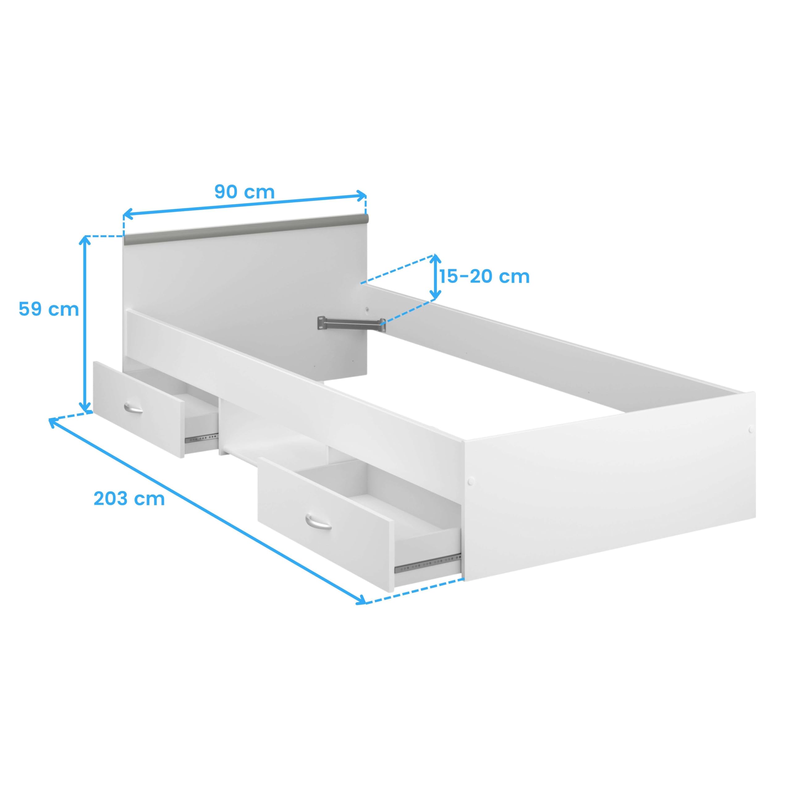 Miroytengo Cama Juvenil Village 2 Cajones 1 Hueco Blanco y Gris Dormitorio habitación Infantil 90x200 cm