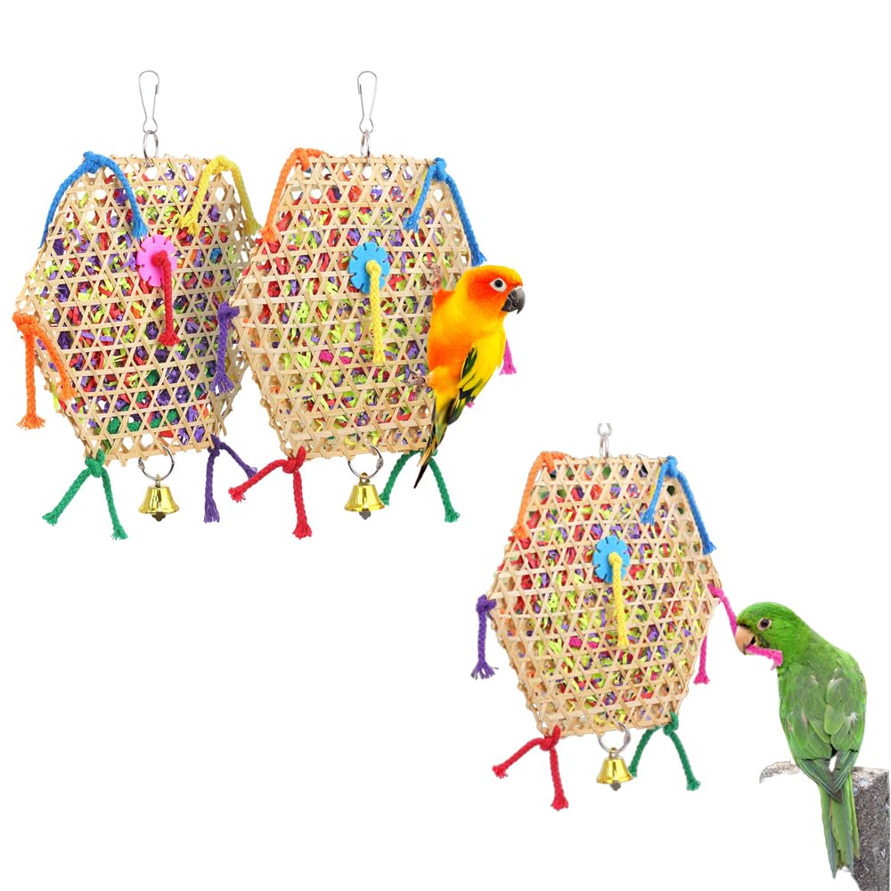 Azonee 2 Pack Bird Hanging Foraging Shredder Toy, Seagrass Foraging Wall Toy for Small Medium Small Bird Conure Cockatiel Parrotlet Lovebird Budgie