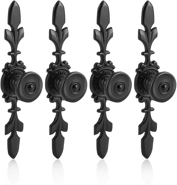 Fdit Black Set of 4 Vintage Style Pull Handle Door Knobs Back Plate for Home Furniture Drawers Cabinets Wardrobes Cupboard Cabinet with Screw