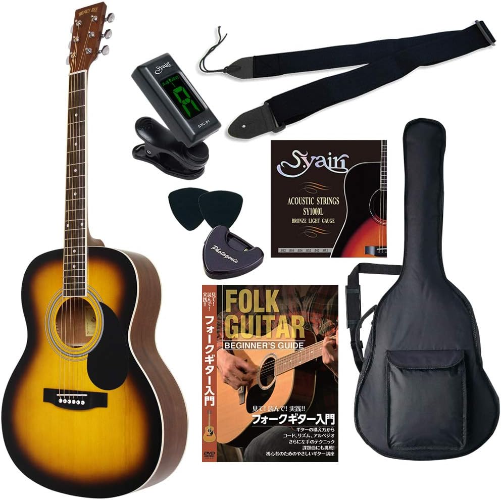 HONEY BEE Folk Acoustic Guitar F-15, Beginner s Introduction Limited Tuner Set Tuner of choice included