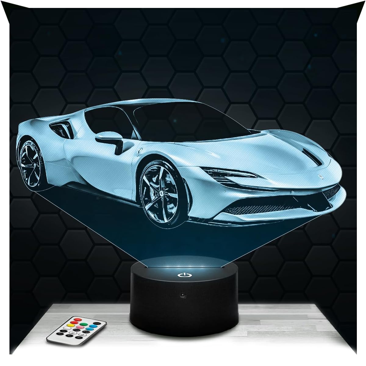 Lampephoto.fr - 3D Lamp SF90 Stradale Italian Car, Touch LED Night Light, 3D Hologram Effect, Christmas Birthday Gift Idea for Men, Bedroom Decoration Object